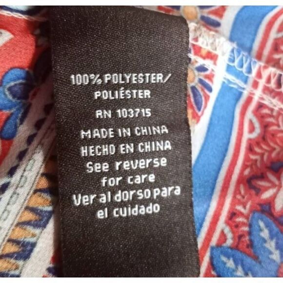 BOHO-INSPIRED OFF-THE-SHOULDER WHITE, BLUE, RED FLORAL BLOUSE SZ.M/L EUC. - Picture 5 of 5